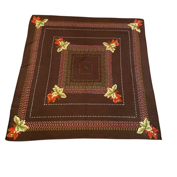 Vintage Jean Pierre Robin Square Scarf Silk Brown Autumn Leaves Geometric 19 in - Picture 3 of 5